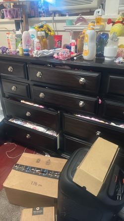 Dark Wood Dresser with Silver Knobs