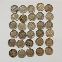 Lot of 30 Vintage Silver Roosevelt Dimes