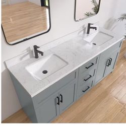☀️#222D Etyi 72 in. W x 22 in. D Engineered Stone Vanity Top Rectangular Double Sink Bathroom Vanity
