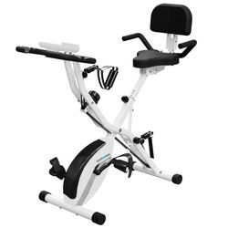 BARWING Stationary Exercise Bike For Home Workout, 5 IN 1 Foldable Indoor Cycling Bike For Seniors, 350LB Capacity, 16-Level Magnetic Resistance, Seat