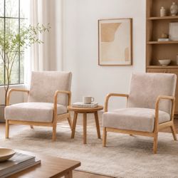 Set of 2 Beige Modern Microfiber Accent Chair with Wood Frame [NEW]