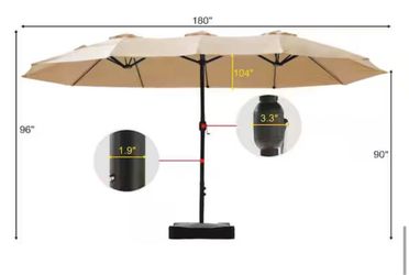 15 ft. Double Sided Market Umbrella Outdoor Patio Umbrella with Crank and Base in Beige