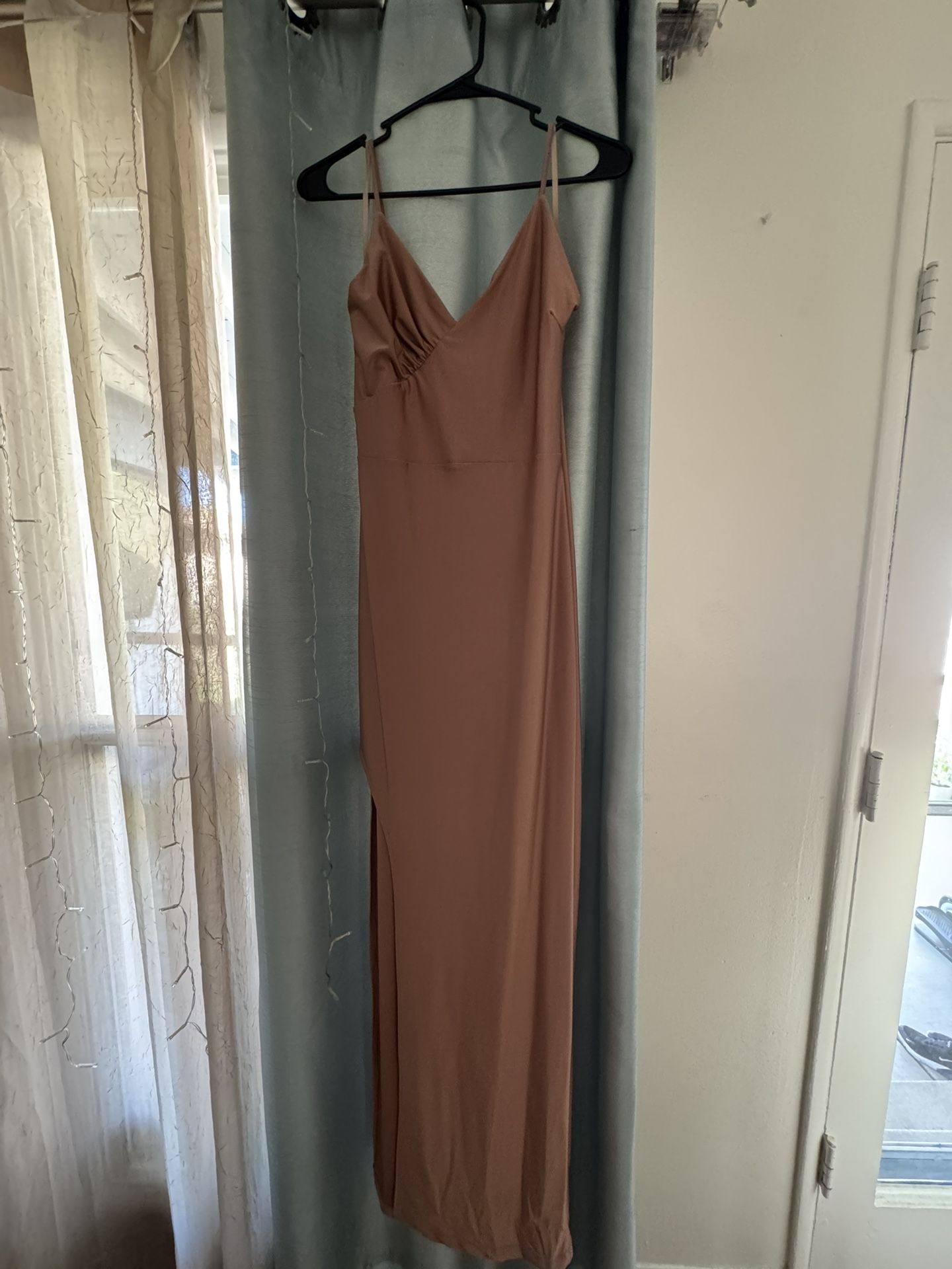 Rose Gold High Slit Nylon Dress - Bridesmaid - Wedding - Prom - Medium