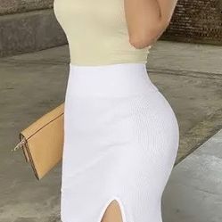 BRAND NEW IN PACKAGE OQQ Women's 2 Piece Skirts Basic Casual Versatile Stretchy Ribbed Split High Waist Mini Skirt Blk Wht Small 