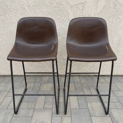 Pair of Brown Faux Leather Bar Stools