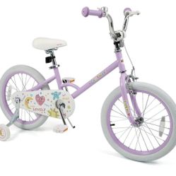 18 Inch Kids Bike for Girls with Training Wheels, Coaster Brake Purple