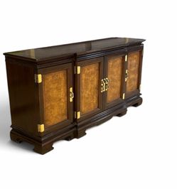 Chinoiserie Burl Wood Sideboard with Brass Hardware