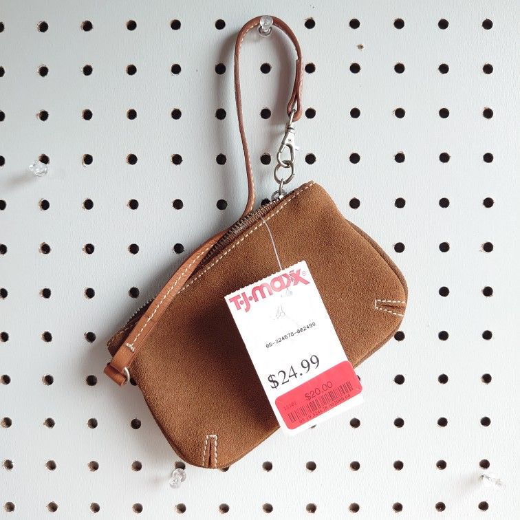 GAP Wristlet Clutch Genuine Cow Split Leather Zipper Mini Bag Brown