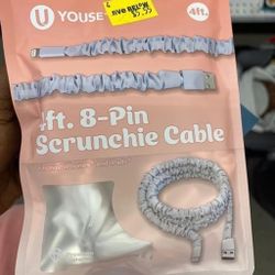 SCRUNCHIE CABLE FOR iPHONE TO COMPUTER USB PORT AND OTHER DEVICES 4- FOOT 8-PIN