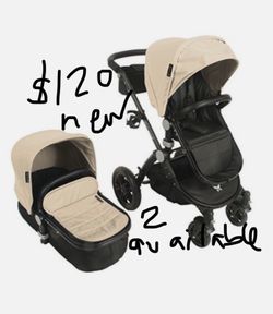 READ AD BEFORE MESSAGING Babyroues Letour Avant Deluxe 3-in-1 Travel System, With Bassinet Black Frame Tan Leatherette Stroller