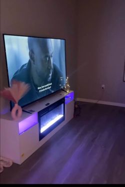 Modern White Fireplace TV Stand with LED Lights