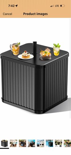Umbrella Side Table - Hyperzoo Outdoor Patio Table with Umbrella Hole, Heavy Duty Plastic Poolside Table Holds 132 lbs with Water Filled Base, Fits ≤1