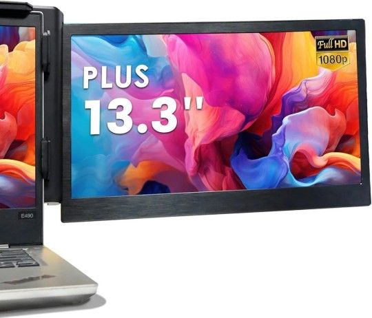 P1 Plus Laptop Screen Extender 13.3” FHD 1080P IPS Display, Dual USB & HDMI Portable Monitor, Plug-and-Play Compatible with Mac/Windows/Android, Fits 