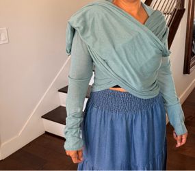 Teal Wrap Long Sleeve Crop Top