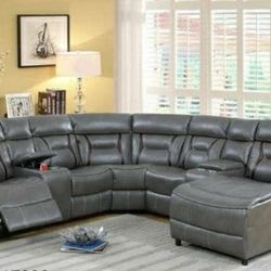 Gray Leather Sectional Sofa