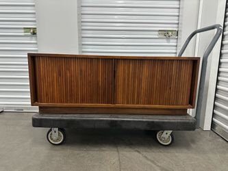Vintage walnut record cabinet console