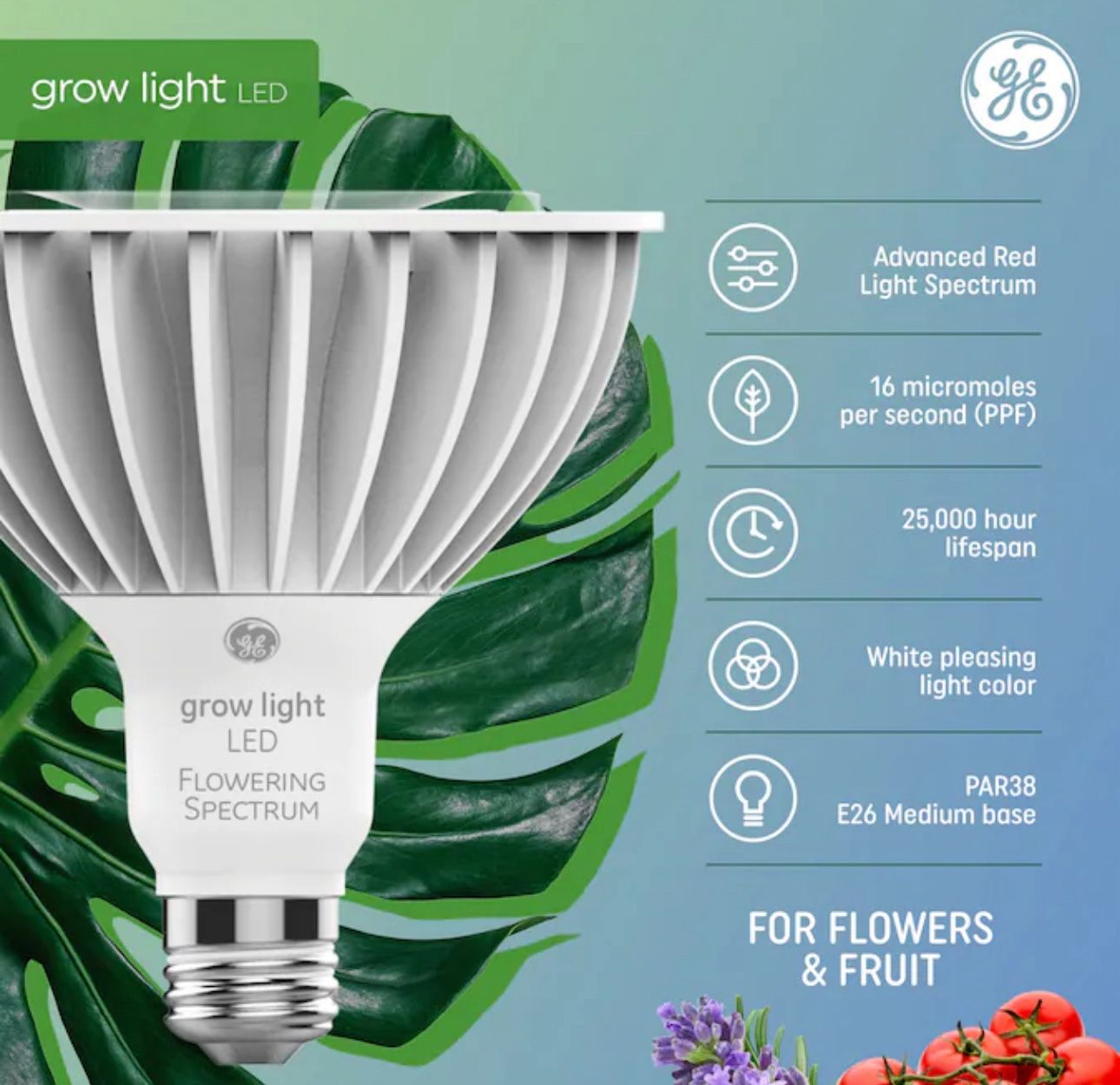 GE Grow 250 -Watt EQ PAR38 Red spectrum LED Grow Light Bulb