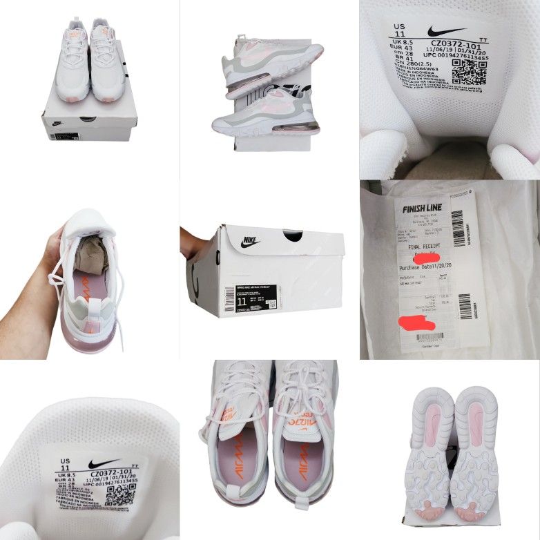 NEW NIKE WOMEN´S AIR MAX 270 REACT SHOES CZ0372 101 Size 11 With box and Receipt as pictured. White Pink Foam multicolored multicolor colorblock color Athletic shoes & Sneakers