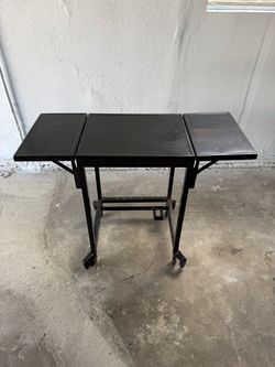 Vintage Industrial Metal Drop-Leaf Rolling Cart / Typewriter Stand