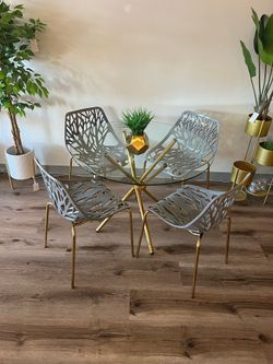 Gray Gold Modern Glass Dining Set 
