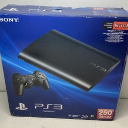 PS3 250GB WITH BOX AND ARCADE STICK.  