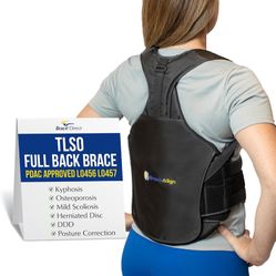 TLSO Full Back Brace for Kyphosis, Compression Fractures, Post Op Recovery, Scoliosis, DDD, Herniated Discs – Adjustable Thoracic Lumbar Spine Support