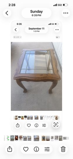 Oak Side Table With Leaded Glass Top