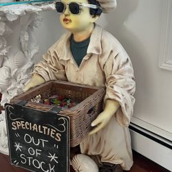Waiter Statue Holding Basket And Menu Chalk Board Home Or Business 
