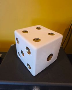 White & Gold Ceramic Dice 6" Decor
