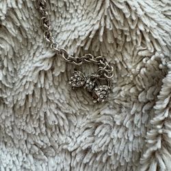 Juicy Couture Vintage Pave Bow Wish Bracelet Toggle Charm YJRU5068 Silver No Box