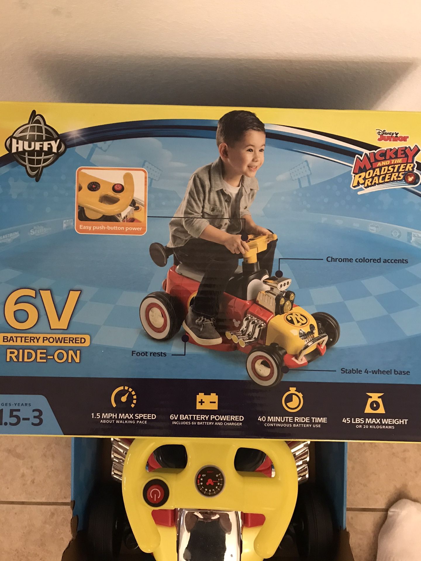 Brand new Mickey and the Roadsters rechargeable battery powered ride on roadster