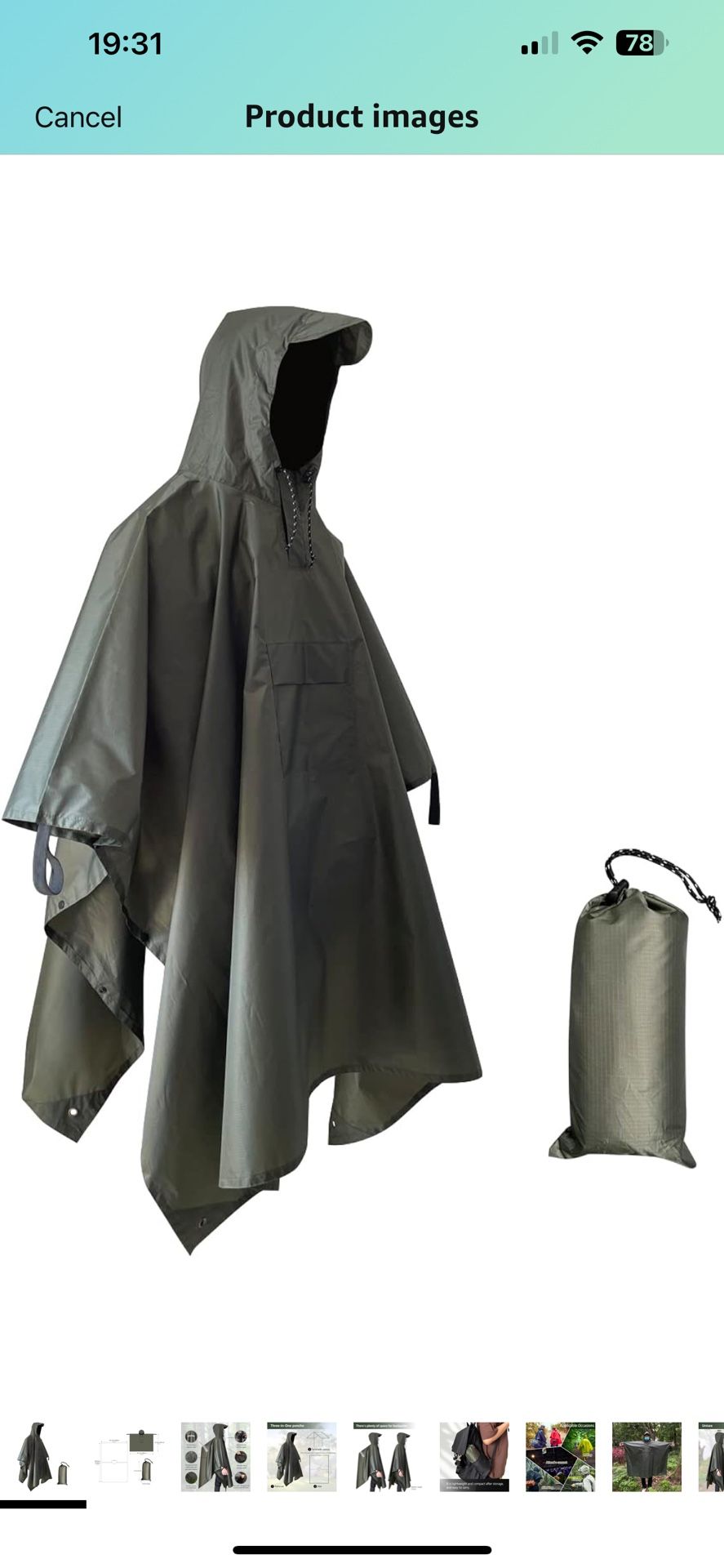 Hooded Rain Poncho,Multi Use Waterproof Raincoat,For Hiking, Camping and Emergency,Suitable for Unisex Adults