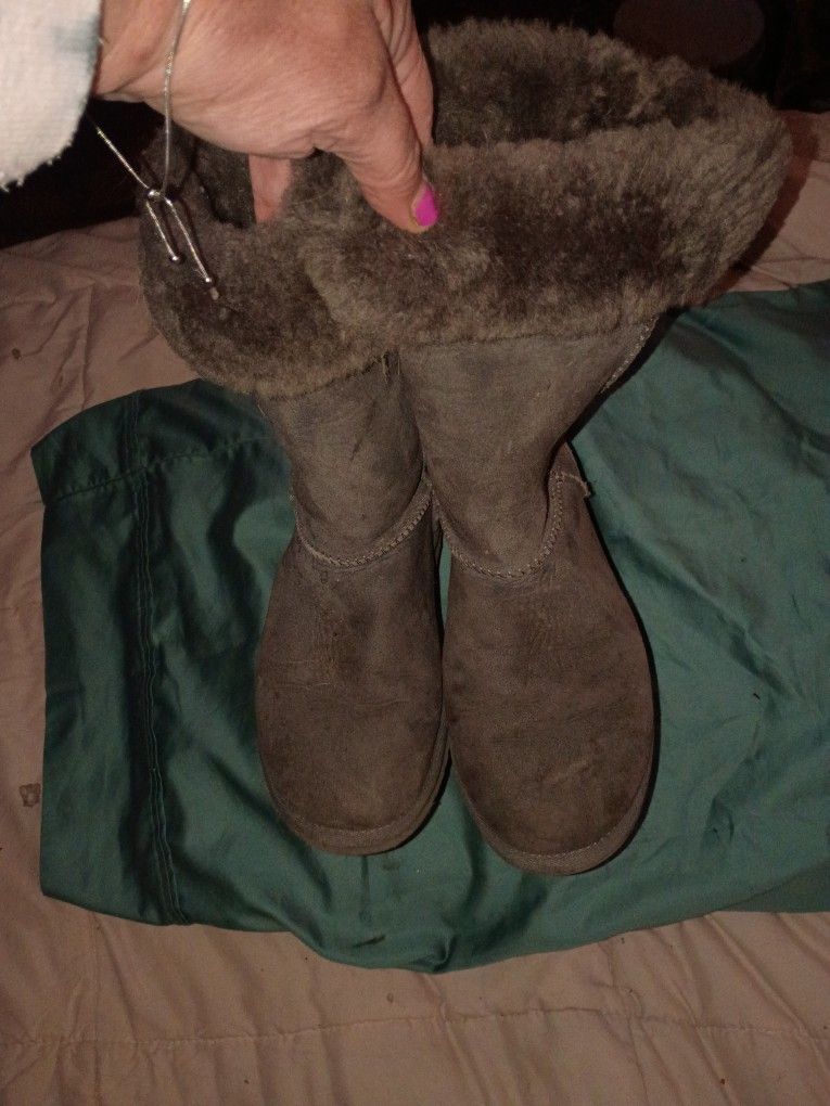 Grey Authentic UGG Boots with Fur Around Top