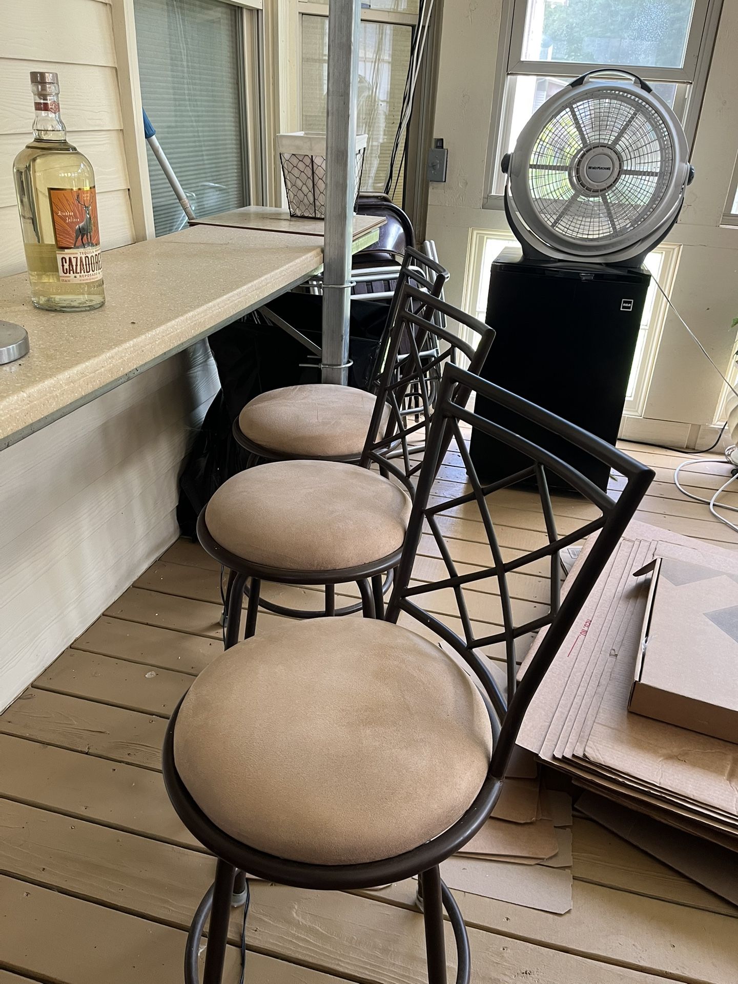 Set Of Three Neutral Colored Bar Stools