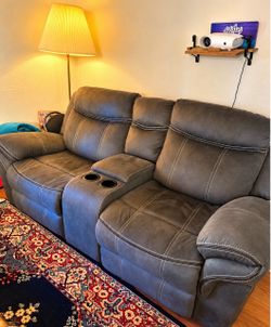 Gray Reclining Sofa with Center Console