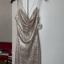 ✨ Champagne Gold Glitter Dress – Size 9 (NEW) ✨