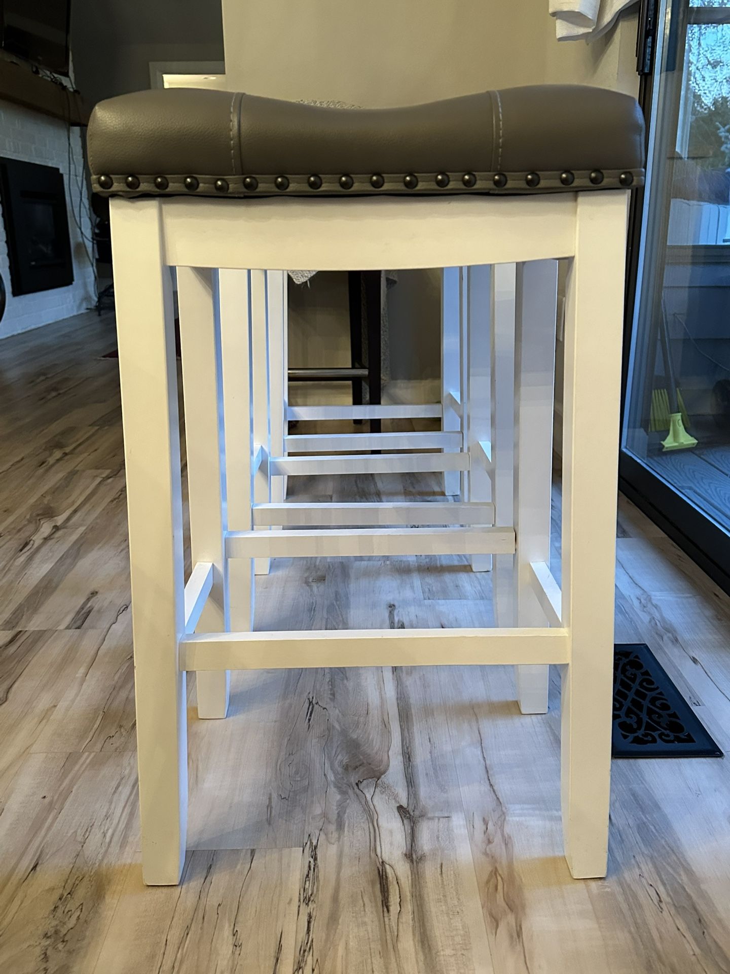 Three White Grey Barstools