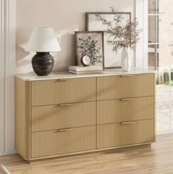 Fluted 6 Drawer Dresser w/ Faux Stone Top