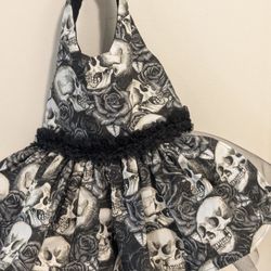 Handmade Halloween Skulls Dog Dress With Black Tulle Under Skirt 