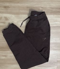 Gymshark Men’s XS Fleece Joggers Brown Sweatpants Embroidered Logo On