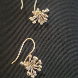 Unique Silver Tone Firework Style Dangle Earrings! 