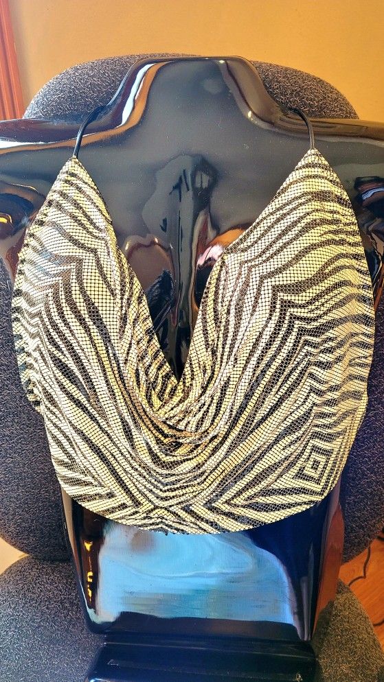Genuine Vintage Whiting & Davis Zebra Print Metal Mesh 1970s Halter Top