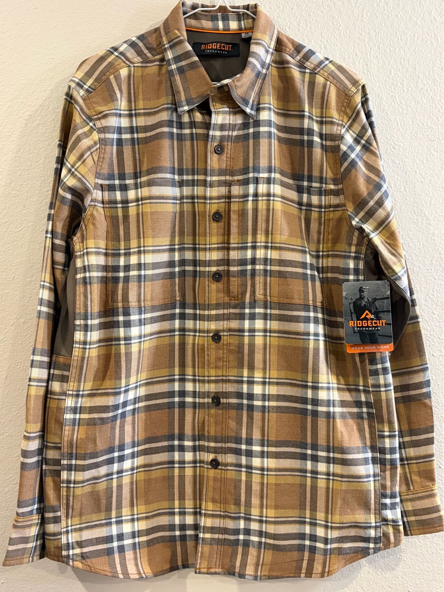 Ridgecut Men's Long-Sleeve Heavy Flannel Shirt Tan Plaid- Medium