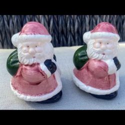 Vintage Ceramic Christmas Santa Claus Toy Bag Salt and Pepper Shakers Kitschy