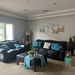 Matching Leather Sofa & Loveseat with Leather Ottoman – Great Condition