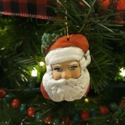 Possibly Vintage Ceramic Santa (with blue eyes) Head Ornament