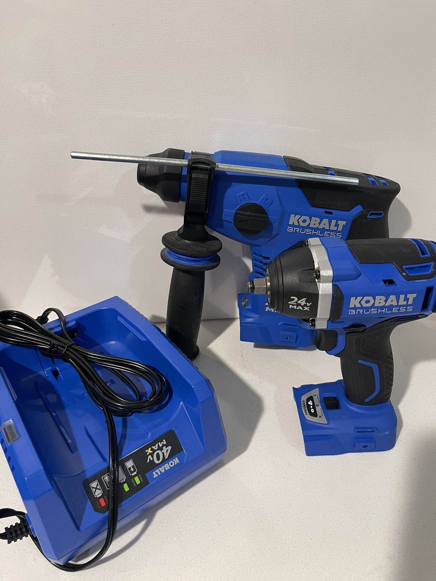 KOBALT Tool Only Lot: 3/8 Impact Wrench 24V, 24V Rotary Hammer, 40V Charger only.