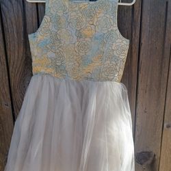 Lilt Girl's Beautiful White With Gold Dress 