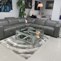 Gorgeous Top Grain Genuine Leather Modern Sectional Power Head And Power Feet In Stock Huge Blowout Sale !!!