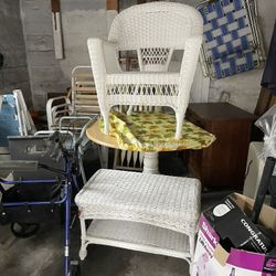 White Wicker Chair & Table